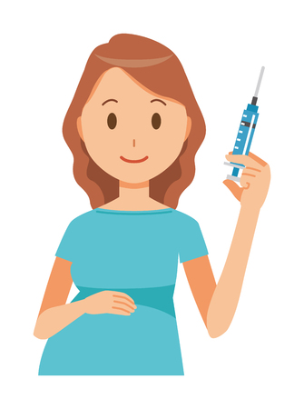 A pregnant woman wearing green clothes has a syringeのイラスト素材