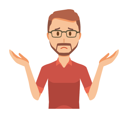 A bearded man wearing eyeglasses is shrugging his shouldersのイラスト素材