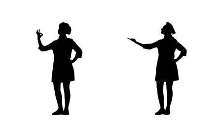 Two black silhouettes of chef woman gesticulating praising their dishes.の写真素材