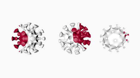 Japanese flag in virus ball spheres on white background.の写真素材