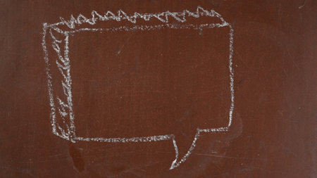 Textured brown chalkboard background. A quotation box is sketched on the board with a piece of white...