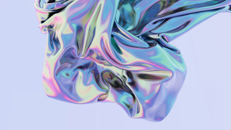 Smooth glossy abstract draped background in neon light. Neon red-blue wave. Hologram concept