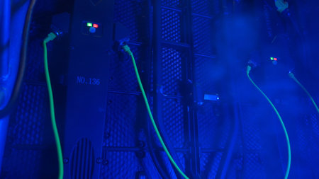 Close up of big led screen back side panels. Led panels of video screen with cables wires and...