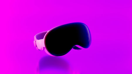 Apple Vision Pro High-tech Futuristic technology VR Glasses -Virtual reality device, 360 VR modern. Isolated on pink background in neon light. Ukraine, Dnipro: January 2023のeditorial素材
