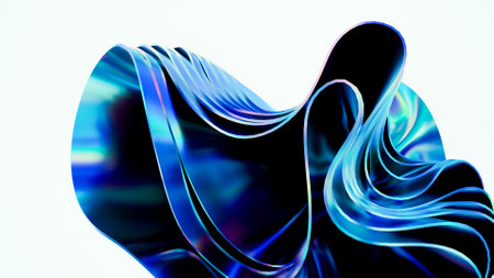 Smooth glossy abstract draped background in neon light. Neon red-blue wave. Hologram concept