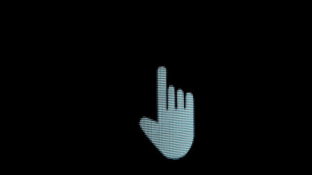 Sign template isolated on black background. Animated social media symbol hand clicking on empty space, subscribe icon on pixel screen.の写真素材