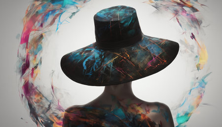 Elegant image of a woman wearing a wide brimmed hat with an artistic twist Generative AIの素材