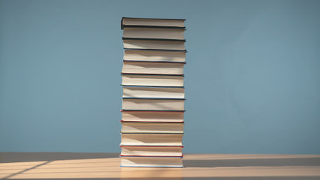 Colorful Pile of Books Against a Blue Backgroundの写真素材