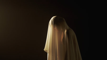 Young girl dancer in white chiffon on black background with emotional movements
