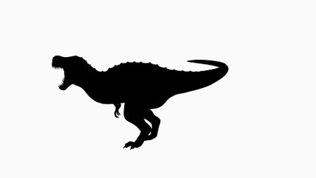 Black Silhouette of Tyrannosaurus Rex on White Backgroundの写真素材