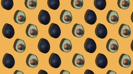Pattern of Avocados on a Bright Yellow Backgroundの写真素材