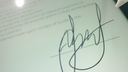 Digital Document Signing with Electronic Signature on Tabletの写真素材