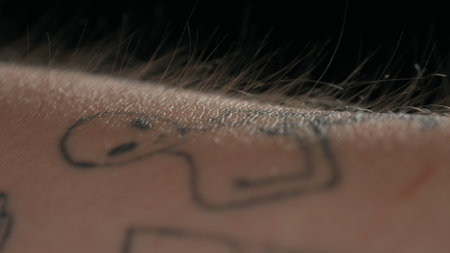 Macro shot of Hair Standing on End Against a Dark Backgroundの写真素材