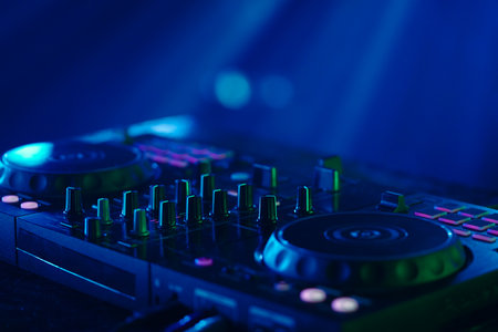 DJ Mixing Deck in Neon Lights