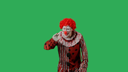 Funny clown on green screen chroma key.の写真素材