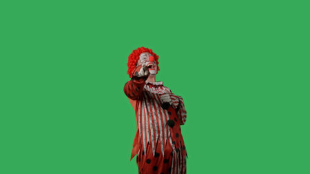 Funny clown on green screen chroma key.の写真素材