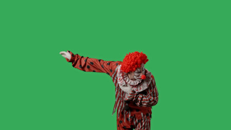 Funny clown on green screen chroma key.の写真素材