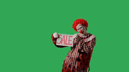 Funny clown on green screen chroma key.の写真素材