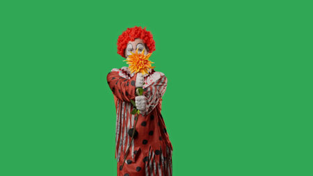 Funny clown on green screen chroma key.の写真素材