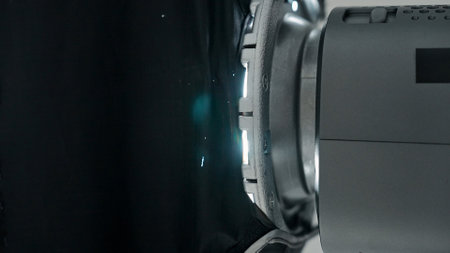 Professional studio for photo and video production filming with modern lighting equipment, close up...
