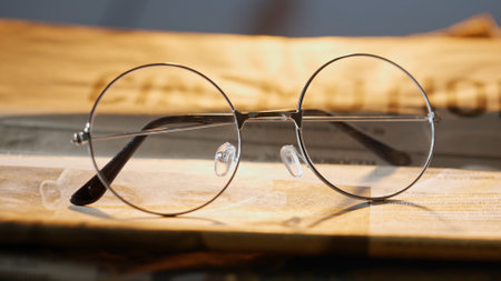 A close up of the glasses on the newspaper.
