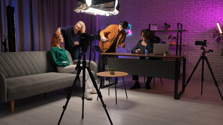 Backstage. Engaging Conversation in a Vibrant Podcast Studio Setting With Influencers