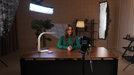 Backstage recording of expert video in a cozy studio with professional equipment.