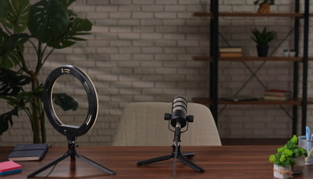 Bright studio for interview or expert video.