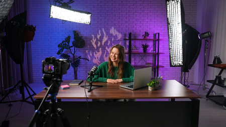 Backstage recording of expert video in a cozy studio with professional equipment.