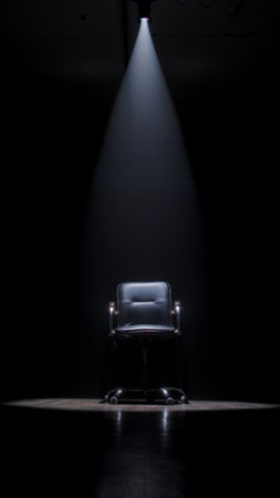 Dramatic Spotlight on an Empty Chair in a Dark Room