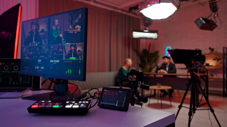 Professional Video Production Studio with Diverse Broadcasting Equipmentの写真素材