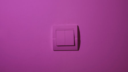 Purple Light Switch on a Vibrant Pink Wall Backgroundの写真素材