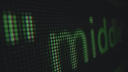 Abstract Close Up of Digital Screen Pixels in Green Hue
