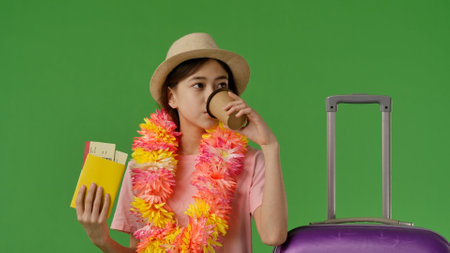 Young Traveler Ready for Adventure with Vibrant Accessoriesの写真素材