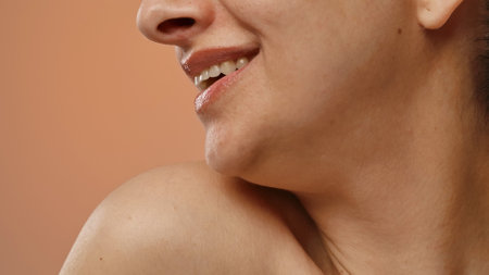 Close Up of Smiling Womans Face with Natural Skin Texture