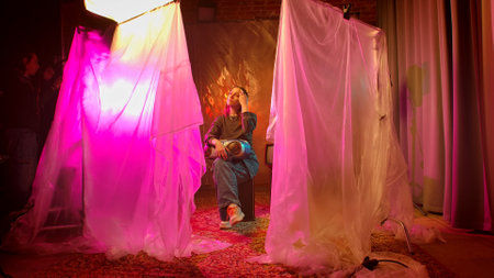 Creative Portrait with Vibrant Lighting and Unique Atmosphere