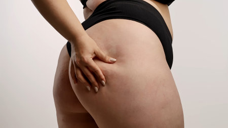 Woman Checking Thigh and Skin Texture in Underwear