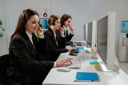 Customer Service Representatives Working in Modern Office Environmentの写真素材