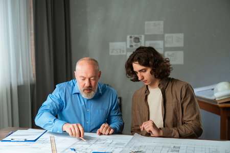Experienced Architect and Young Apprentice Collaborating on Project