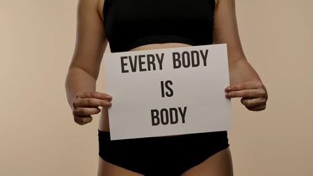 Empowering Message on the Poster Every Body is Body on Body Positivity and Self Acceptanceの写真素材