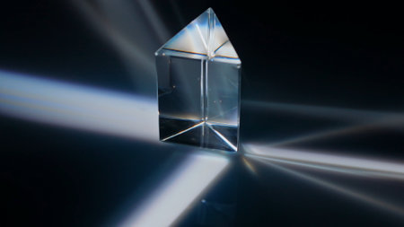 Prism Reflecting Light Spectrum in Dark Environmentの写真素材