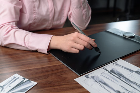 Person Using Digital Graphics Tablet for Creative Design Work