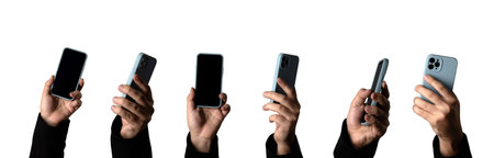 Modern Smartphone Usage in Various Hand Positions Displayの写真素材