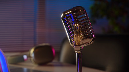 Retro Microphone in Modern Recording Studio Setupの写真素材