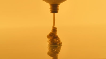 Close-up of Liquid or Cream Being Dispensed in Warm Light