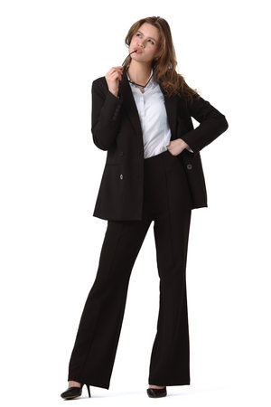 Young Professional Woman Contemplating in Business Attire isolated on white backgroundの写真素材