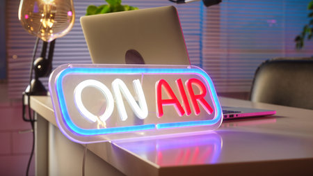 Vibrant On Air Sign Illuminated Against Modern Laptop Backgroundの写真素材