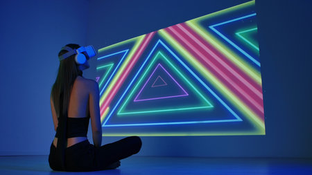 Immersive Virtual Reality Experience with Neon Light Projectionsの写真素材