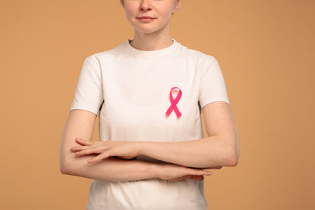 Awareness for Breast Cancer with Pink Ribbon Symbolの写真素材