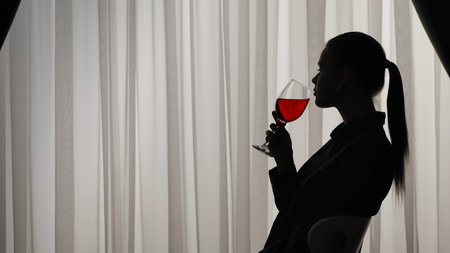 Silhouette of a Woman Sitting and Holding a Wine Glass